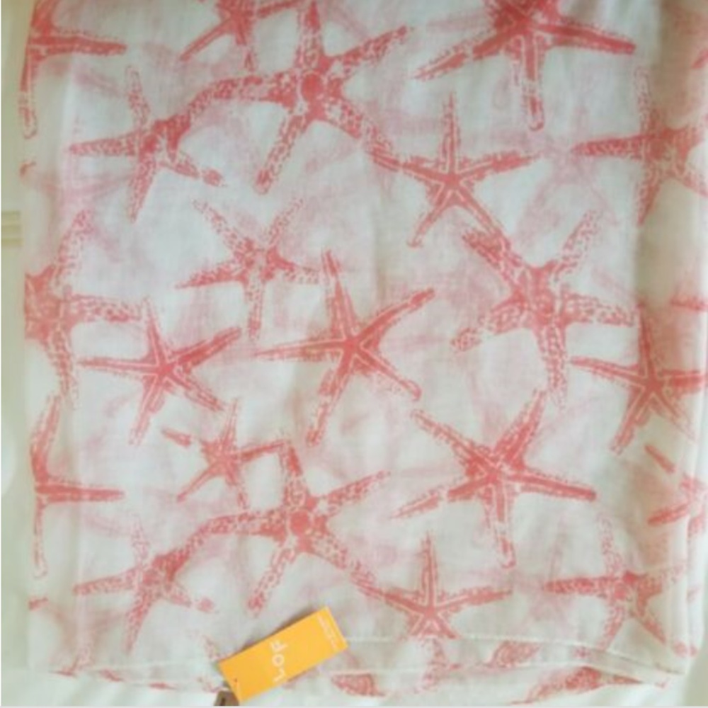 Coral On White Starfish Wrap Shawl Scarf Coverup